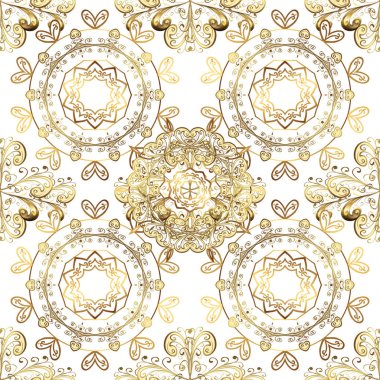 Beyaz, bej ve kahverengi renkleri altın elemanları ile altın süs desen. Beyaz, bej ve kahverengi renkleri altın elemanları ile süs vintage desen. Noel, kar tanesi, yeni yıl.