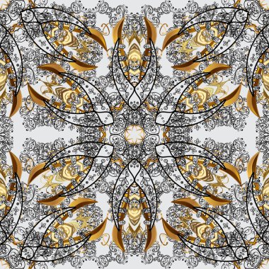 Gri, siyah ve kahverengi renkleri altın öğesinde. Altın arka plan doku duvar kağıdı. Altın çiçek süsleme barok tarzı. Damasko süs yinelenen arka plan.