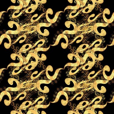 Güzel arka plan. Şirin doku. Soyut geometrik desen. Dekor tasarım giyim için siyah, sarı ve kahverengi zemin üzerine. Kesintisiz geometrik desen.