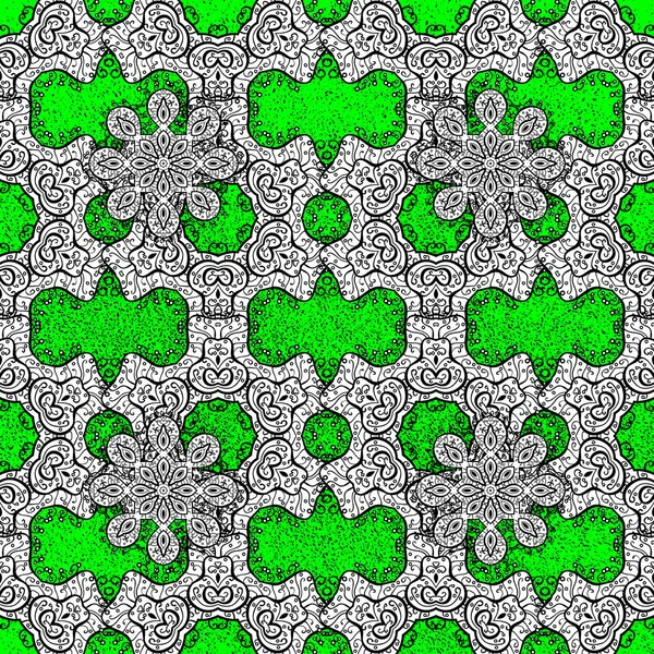 Lindo Adorno Floral Blanco Negro Verde Estilo Barroco Papel Pintado — Vector de stock