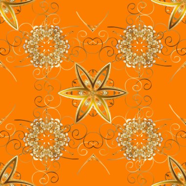 Turuncu, kahverengi ve bej renkler altın yinelenen öğeleri ile vektör arka plan. Dikişsiz oryantal klasik altın desen.