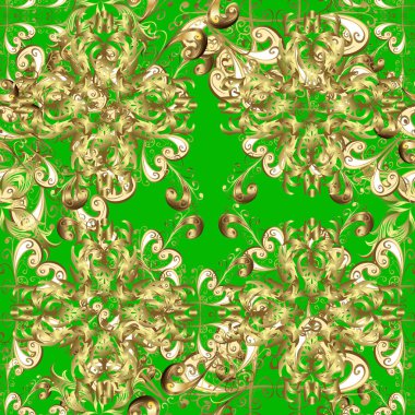 Sorunsuz. Doodle, sketch, yeşil, tarafsız ve kahverengi renkleri karalamak. Satır güzelleşmek sembolleri kıvırın. Dekoratif vintage elemanları ilerleyin. Victoria girdap süs vektör çizim.