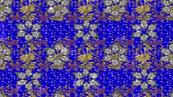 Zlatá královská luxusní barokní damaškové ročník. Bubliny s zlaté starožitné květinové středověká dekorativní, listy a zlatý vzor ornamenty na modré barvy pozadí.