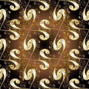 İslam tasarım. Çiçek fayans. Vektör altın tekstil baskı. Kahverengi ve siyah renkleri altın elemanları ile altın izi. Dikişsiz desen şark süsleme.
