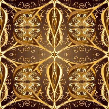 Vektör şark süsleme. Kahverengi ve sarı renkleri altın elemanları ile altın izi. Sorunsuz şark süsleme Barok tarzında. Geleneksel klasik altın desen.