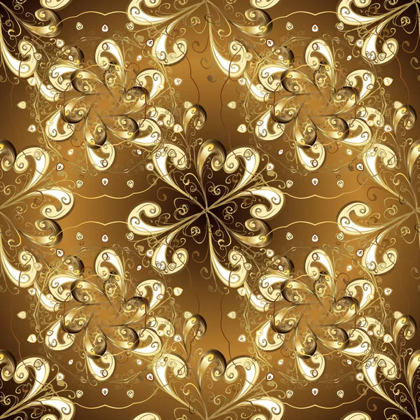 Золотое Цветочное Украшение Стиле Барокко Золотой Элемент Коричневом Бежевом Цветах — стоковый вектор