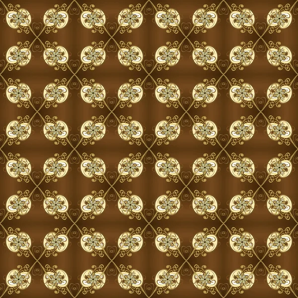 Gouden Patroon Een Bruine Gele Kleuren Met Gouden Elementen Sierlijke — Stockvector