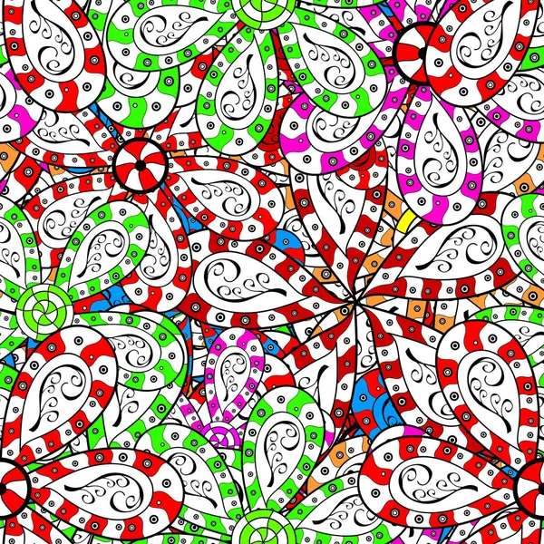 Vektor Ilustrasi Bunga Pada Warna Putih Hitam Merah Hijau Dan - Stok Vektor