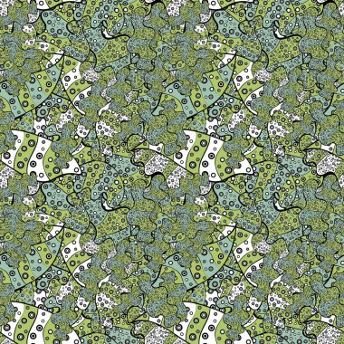 Vektör. Dikişsiz desen baskı. Düz öğeleri. İhale kumaş deseni. Doodles'ın yeşil, siyah ve nötr renkler. Tasarım.