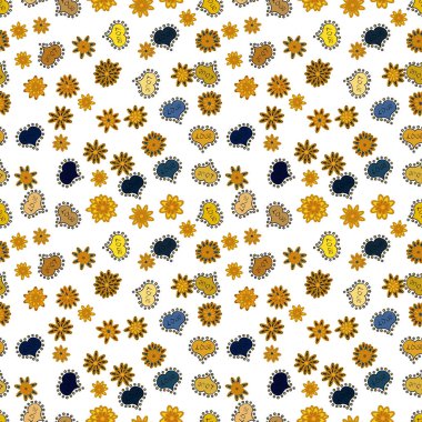 Beyaz, sarı ve mavi vektör çizim. Retro 80'ler içinde etnik yürekleri Dikişsiz desen kumaş baskı, kağıt baskı ve Web sitesi için zemin tarzı. Sevgililer günü.