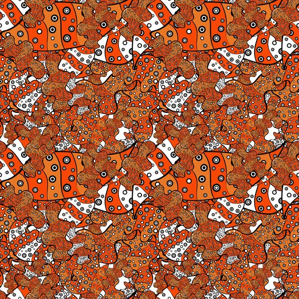 Design Nahtloser Musterdruck Doodles Orange Schwarz Und Weiß Auf Farben — Stockvektor