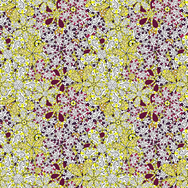 Flowers on white, yellow and black colors. Flat Flower Elements Design. Cute flower vector pattern. Colour Spring Theme seamless pattern Background.