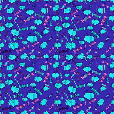 Vektör şeker mavi, siyah ve mor ile seamless modeli. Tekstil, kartlar, için tatlı web tasarım: lezzetli gerçekçi seamles arka plan: grafik fantastik şeker.