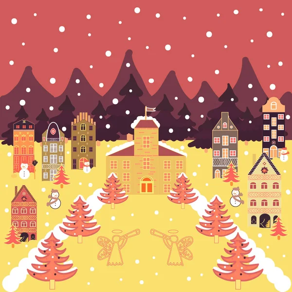 Векторная Иллюстрация Счастливой Рождественской Открытки Домом Новым Годом Рождественская Иллюстрация — стоковый вектор