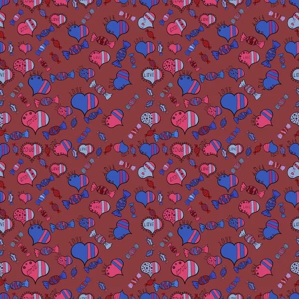 Sur Les Couleurs Rouge Bleu Rose Candy Vecteur Doodle Modèle — Image vectorielle