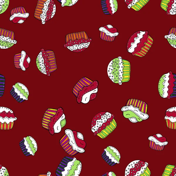 Motif Sans Couture Avec Desserts Sucrés Illustration Vectorielle Couleur Rouge — Image vectorielle