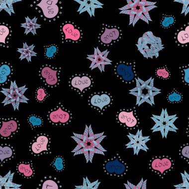 Vektör çizim. Valentine': s gün kesintisiz arka plan üzerinde siyah, mavi ve tarafsız yürekleri.