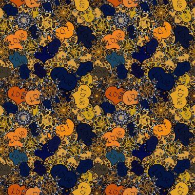 Kesintisiz aşk Romantik arka plan vektör yürekleri doodle. Mavi, sarı ve siyah renkler çizim kroki tarzı. Düğün ve invatation kart kavramı. Kağıt ambalaj. Vektör. Valentine': s gün.