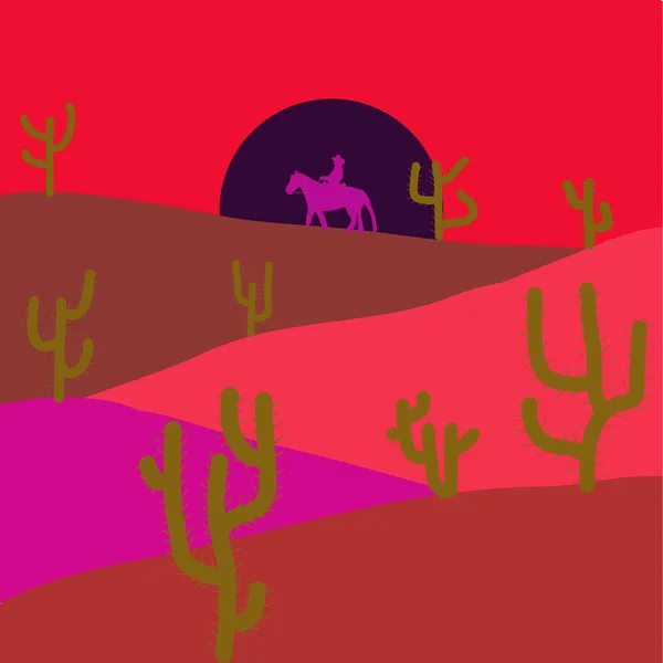 Imágenes Colores Rojo Rosa Marrón Vector Escena Fondo Con Cactus — Vector de stock