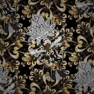 Siyah, beyaz ve bej renkleri altın elemanları ile dekoratif desen. Geleneksel şark süsleme. Klasik vektör altın süs desen. Klasik vintage arka plan.