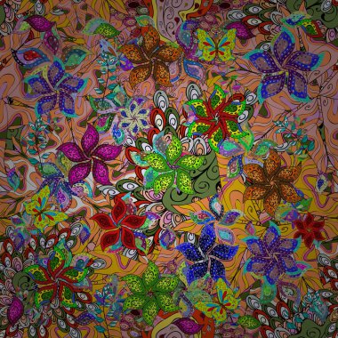 Oldukça vintage feedsack desende küçük turuncu, yeşil ve siyah çiçekler. Tekstil, kumaş, kapakları, duvar kağıtları, çiçek tatlı sorunsuz arka plan yazdırma, şal, scrapbooking, kapitone, Dekupaj.