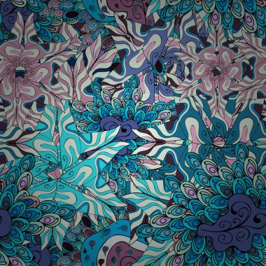 Dikişsiz desen kroki şirin arka plan. Karalamalar tarafsız, mavi, siyah ve mor renkler. Kağıt vektör kaydırma için güzel desen.