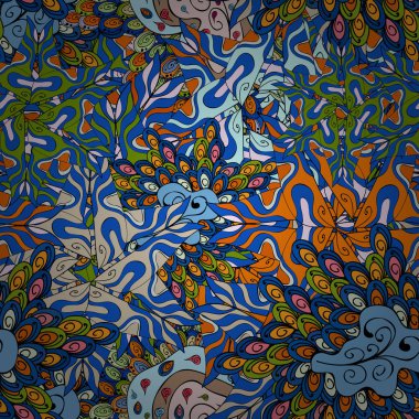 Desen mavi, siyah, tarafsız ve turuncu renkler. -hisse senedi. Vektör. Soyut karalamalar desen. Sorunsuz şirin kumaş deseni. Kullanılabilmesi için kupa baskı, Bebek giyim, duvar kağıdı, kutuları vb kaydırma.