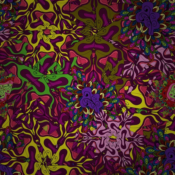 Плоские Каракули Симпатичная Ткань Бесшовный Отпечаток Векторная Иллюстрация Элементы Фиолетовый — стоковый вектор