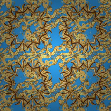 Orient illüstrasyon klasik klasik klasik klasik model. Fantezi çizimi. Doğu geçmişi. Şirin elementlerle kusursuz soyut bir arkaplan. Sarı, mavi ve kahverengi renkli resimler.