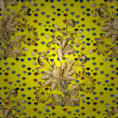 Geleneksel oryantasyon süsü. Kusursuz klasik çizim altın desen. Sarı, kahverengi ve bej renklerde altın elementlerle kusursuz desen. Klasik vintage arkaplan.