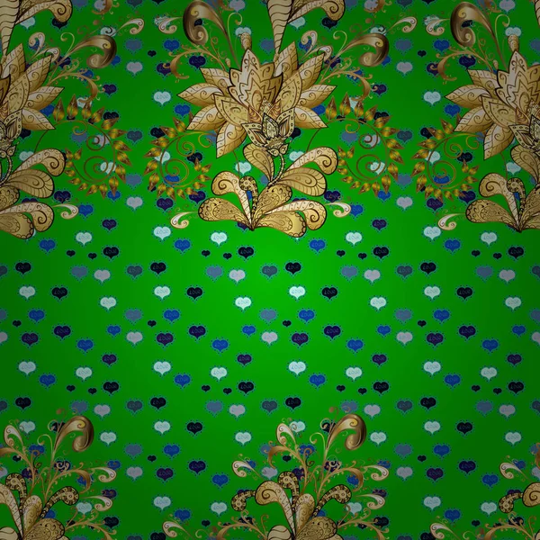 Illustration Ornement Floral Doré Brocart Textile Motif Verre Couleurs Vert — Photo