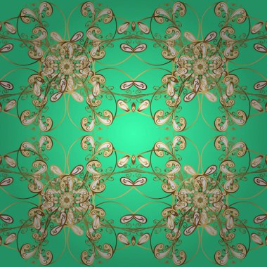 Yeşil, kahverengi ve sarı renkler desenler. Etnik renkli doodle doku. Oyma seamless modeli. Doodling arka plan kavisli. Mehndi tasarım. Resimde illüstrasyon.