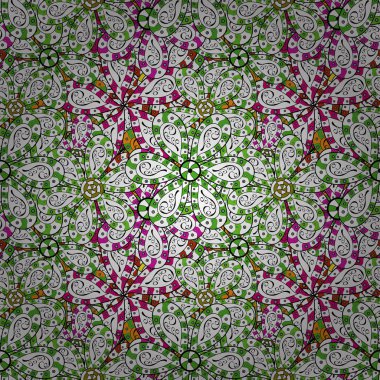 Resimde güzel Tekstil çiçek çizimde. Beyaz, siyah ve yeşil renkler etnik çiçekli zarafet seamless modeli.