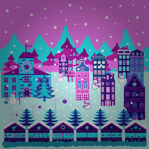 Illustration Illustration Illustration Dessin Animé Maisons Banlieue Noël Avec Fabrication — Image vectorielle