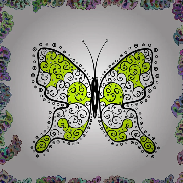 简单的女性模式 适用于纸张 收集彩色蝴蝶在白色 绿色和黑色背景 插图插图 — 图库矢量图片