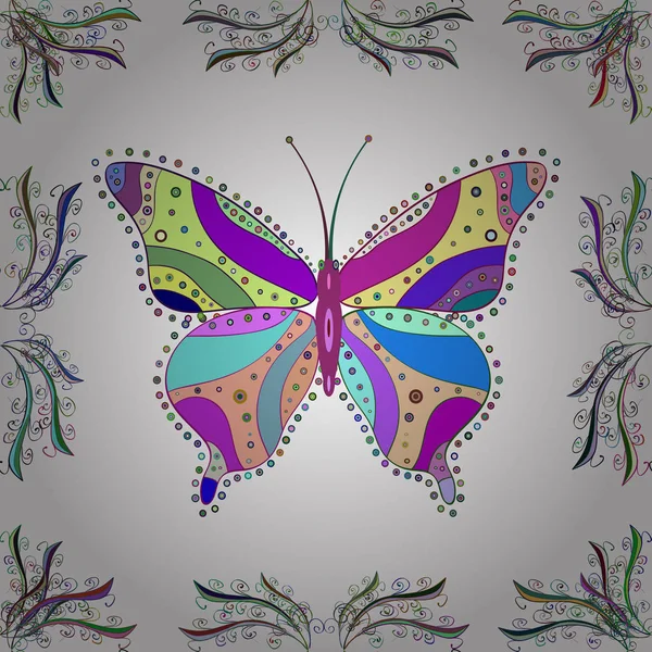说明性说明 适用于面料 蝴蝶的影子和轮廓 春季和夏季热带蝴蝶无缝图案 有白色 蓝色和绿色三种颜色 — 图库照片