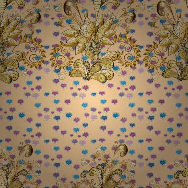 Barok tarzında kusursuz bir doğulu süsü. Bej, mavi ve kahverengi renklerde geleneksel, klasik, altın, kusursuz desen..