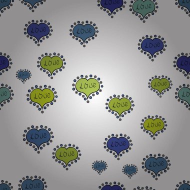 Aşk, düğün, Sevgililer Günü tasarımı. Beyaz, mavi ve siyah kalpleri olan kusursuz bir illüstrasyon..