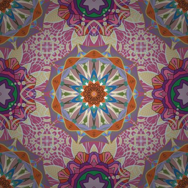 Kabile, Boho, Bohem tarzı. Süsleme tarafsız, pembe ve bej renkli kart ile mandala. Geometrik daire illüstrasyon öğesi. Kaleydoskop, madalyon, yoga, Hindistan, Arapça.