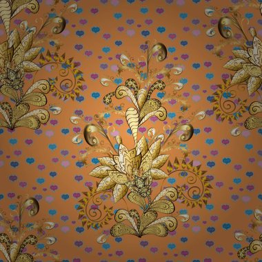 Desen altın elemanları ile. Lüks mobilya. Kalp. Turuncu, kahverengi ve sarı zemin altın trim ile. Sorunsuz öğe oymacılığı. Klasik tarzda mobilya. Patina. Oyma.