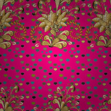 Seamless altın modeli. Resimde oryantal süsleme. Kırmızı, yeşil ve sarı renkler altın elemanları ile altın desen.