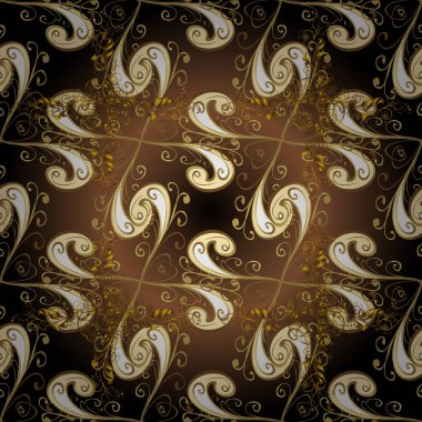 Sorunsuz kraliyet lüks altın Barok damasko vintage. Altın antika çiçek Ortaçağ dekoratif, yaprakları ve altın desen süsler kahverengi ve siyah renkler ile Dikişsiz desen illüstrasyon.