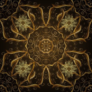 Sorunsuz arka plan. Resimde illüstrasyon. Oryantal illüstrasyon klasik kahverengi ve gri ve altın desen.