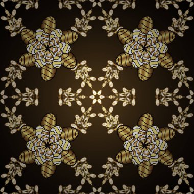 Geleneksel şark süsleme. Resimde illüstrasyon. Klasik vintage arka plan. Kahverengi ve gri renkler altın elemanları ile Seamless modeli. Klasik illüstrasyon altın Dikişsiz desen.