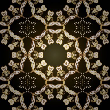 Şam, tasarım için kusursuz desen. Altın elementlerle siyah ve kahverengi renklerde kusursuz desen.
