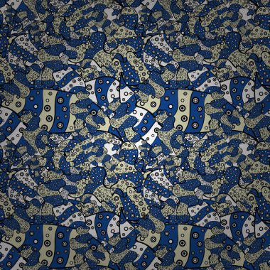 Suluboya, elle çizilmiş. Mavi, siyah ve bej renkler üzerinde karalamalar. İllüstrasyon - hisse senedi. Sorunsuz arka plan deseni.