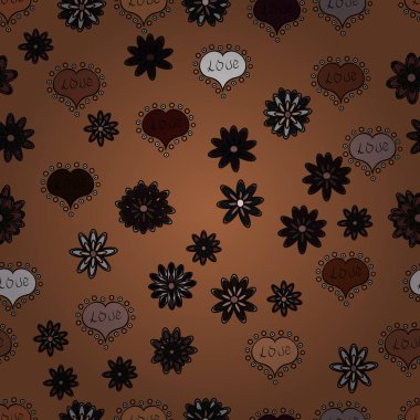 Doku arka plan doku. Resimde illüstrasyon. Kahverengi, siyah ve gri. Sevgililer günü kalpleri.