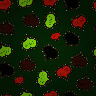 Resimde illüstrasyon. Sevgililer günü kalpleri. Doku arka plan doku. Mavi, siyah ve kırmızı.