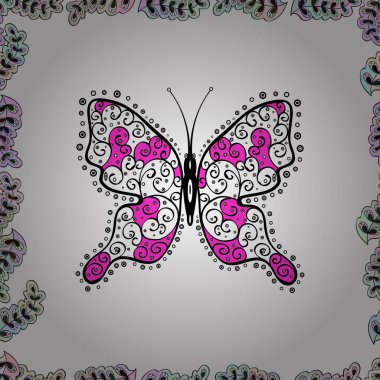 İllüstrasyon kelebek deseni. Resimde beyaz, siyah ve nötr renkler. Arka plan sorunsuz. Moda güzel kumaş tasarım.