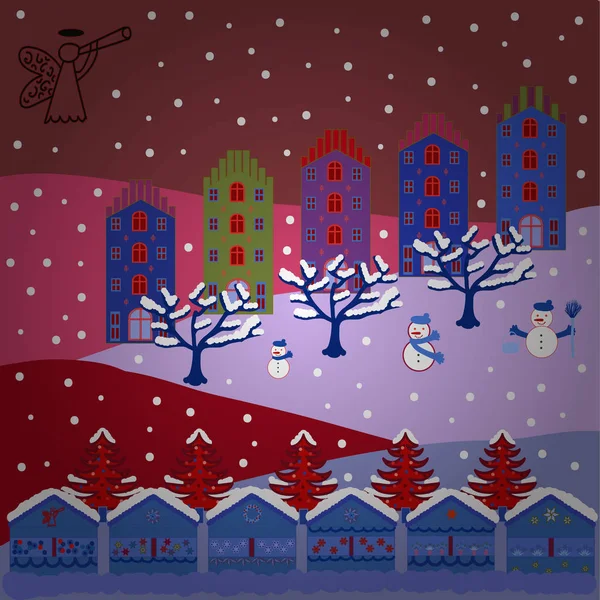 Postal Colores Rojo Azul Neutro Ilustración Inusual Navidad Ilustración Ilustración — Vector de stock